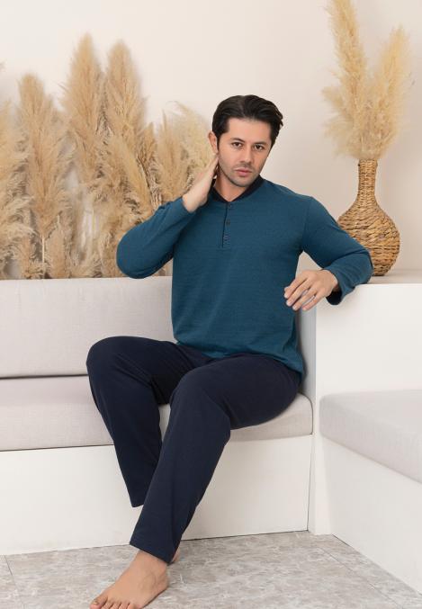 Pijamă bărbat Big Size vătuită, mânecă lungă, pantaloni lungi,En-gros